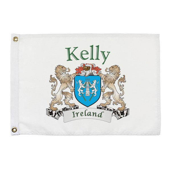 Kelly Irish Coat of Arms Small White Flag - 12"x18"
