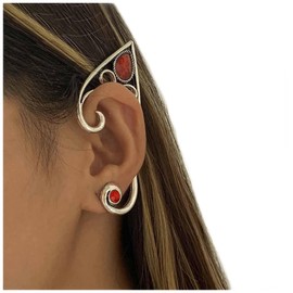 Cimenexe Gothic Elf Ear Cuff Earrings Retro Elven Fairy Earrings Elf Ear Crawler Earrings Silver Elf Contour Earrings Exaggerated Earrings Cuff Cartilage Earrings Ruby Cuff Earrings Jewelry for Women
