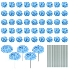 jiebor 50Pcs Blue Hydrangea Artificial Flowers Faux Fake Silk Fabric Hydrangea Flower Heads Bulk with Stems for Crafts DIY Wedding Table Centerpieces Graduation Cap Party Home Outdoor Decoration