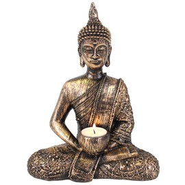 Rustic Thai Buddha Tea Light Holder - 27cm x 20cm (1 Pc) - Exquisite Resin Design - Perfect for Home & Office