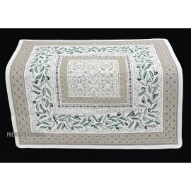 Tissus Toselli French Provencal Jacquard Woven Table Runner Olives Geometric 28X28 France