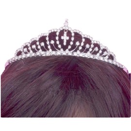 Girls White First Communion Wedding Flower Pearls Crystal Veil Hair Accessory 2 Tier (Cross 1)