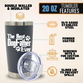 Brooke & Jess Designs The DogFather - Dog Dad Tumbler - Dog Lovers Gifts for Men - Dog Dad Cup, Tumblers - Great Gifts for Christmas, Birthday