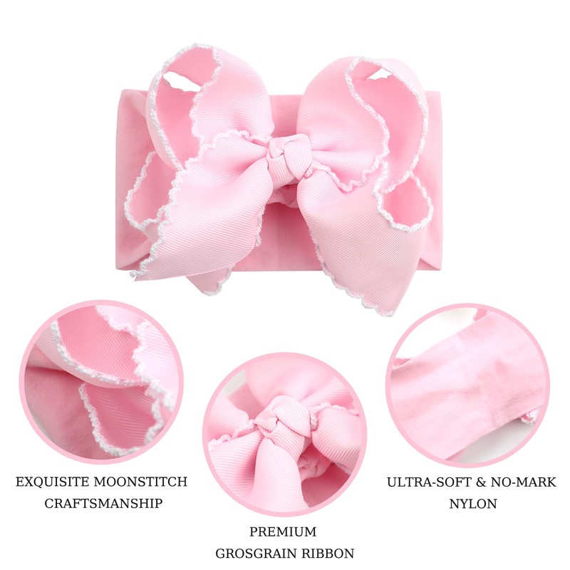 JOYFUNFABU 6'' Jumbo Pink Baby Girls Bow Headbands, Soft Nylon
