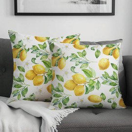 Cryfox Yellow Lemon Pillow Covers 20x20 Set of 2 Spring Fruit Leaves and Floral Pillow Case Green White Watercolor Decorative Throw Pillows Summer Pillowcase Square Cushion Cover Decor for Sofa Bed