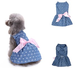 DICOCO Dog Clothes, One Piece, Spring, Summer, Breathable, Princesses, Dress, Skirt, Dog, Clothes, Spring, Cute, Sleeveless, Polka Dot Pattern, Pet Clothes, Soft, Cotton, Bowknot, Pet Clothing, Cute