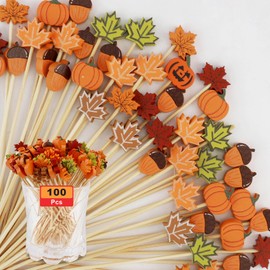 Cocktail Picks, 100PCS Toothpicks for Appetizers, Thanksgiving Party Supplies, Fancy Cocktail Skewers for Appetizers Fruit Kabobs, 4.7 Inch Long Tooth Picks Wooden Charcuterie Boards Accessories