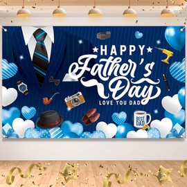 Qpout Large Father's Day Backdrop 70.8x43.3 Inch,Premium Suit & Tie Photography Background for Outdoor, Party, Home Decor,Reusable Banner with Happy Father's Day Sign