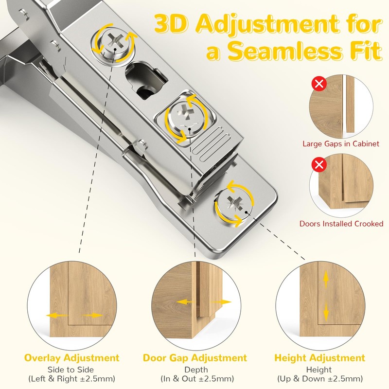 Onemake 8 Pack 110° Face Frame Inset Cabinet Hinges, Soft