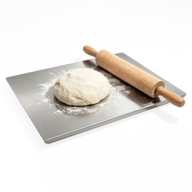 Large Stainless Steel Cutting Board with Lip for Kitchen - L-Shaped Double Sided Metal Chopping Board with Counter Edge for Meat, Fruits, Vegetables, Kneading Bread Dough Baking (27.6x19.7Inch)