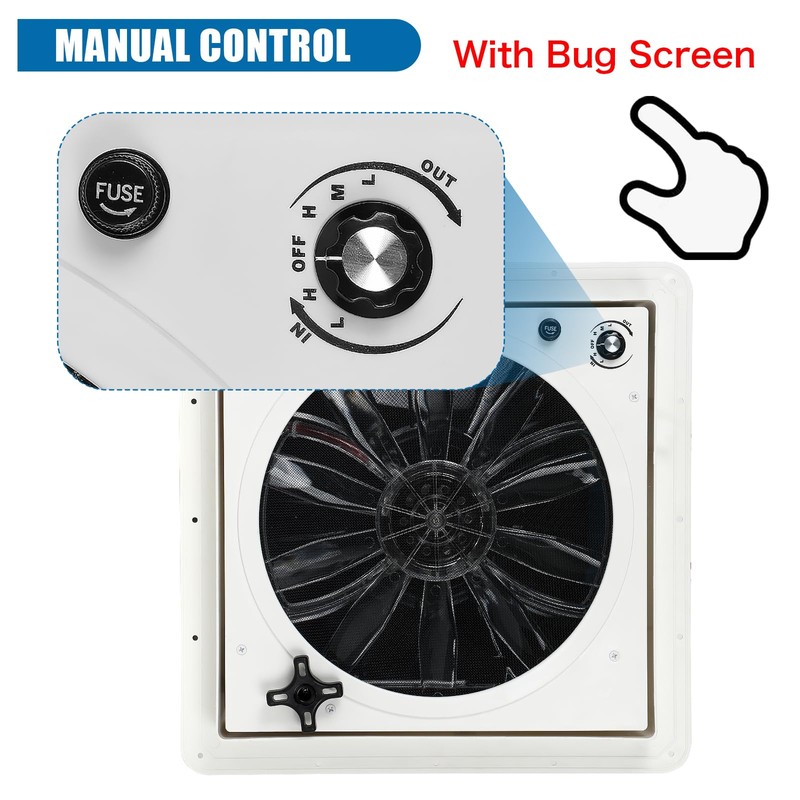 RV Roof Vent Fan, 12V DC 14" Super Quiet Reliable