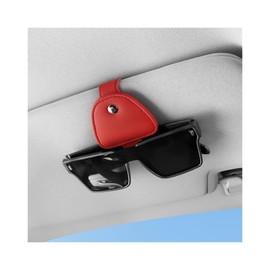 Norkmdi Sunglasses Holders for Car Visor, Magnetic Leather Vehicle Sun Visor Eyeglasses Hanger Clip, Automotive Interior Glasses Ticket Card Organizer, Universal for SUV RV Truck (Red)