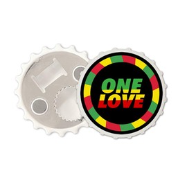 One Love Magnetic Bottle Cap Opener Fridge Magnet Jamaican Rasta Flag