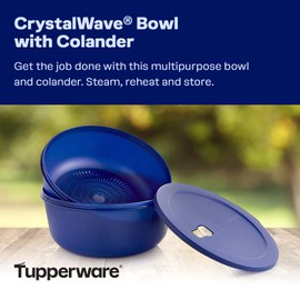 Tupperware Store Serve & Go CrystalWave Bowl with Colander and Vent, Prep, Fridge and Reheat Meals, Dishwasher and Microwave safe, BPA Free (3.8 L/16 Cups)