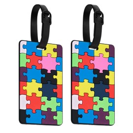 ZOUIQSS Suitcase Tags Two Pack, Luggage Tags Suitcase ID Labels Business Card Holder/Travel ID Bag Tag (Large Puzzle)
