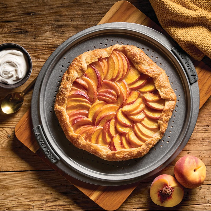 Anolon Advanced Nonstick Bakeware 13-Inch Pizza Crisper, Gray with Silicone