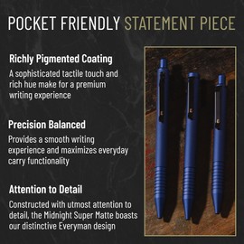 Everyman Midnight Super Matte Mini Click Pen | Compact Refillable 0.7mm Gel Pen with Premium Grip | Pocket-Size Metal EDC Pen for Travel, Office, Journaling & Everyday Writing