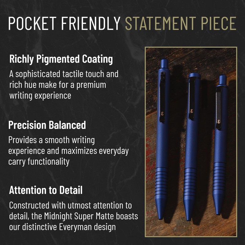 Everyman Midnight Super Matte Mini Click Pen | Compact Refillable