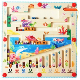 JRD&BS WINL Magnetic Wooden Maze Game for Toddlers Fine Motor Skills Toys Color and Number Maze for Kids Montessori Toys for 4-8 Year Old Educational Toys Preschoolers Puzzle Board (Ocean)