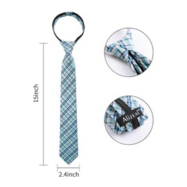 Alizeal Boys 15inch Tartan Stripe Pre-tied 6cm Zipper Skinny Necktie for Kids School Tie for Age 8-14, Teal-1