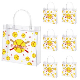 Pineraap 24Pcs Softball Clear Gift Bags with Handles, Plastic PVC Softball Goodie Treat Candy Bags for Sports Theme Party Favor, Kids Birthday Team Snack Gifts, 7.9×7.9×3.1 In