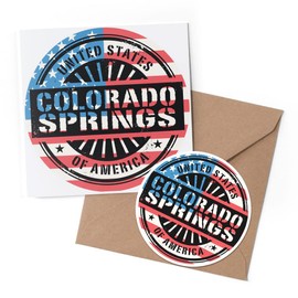 1 x Greeting Card & 10 cm Round Sticker Set - Colorado Springs USA American Map - Birthday Thank You Friend Lover Fan Mum Dad Kids #6071