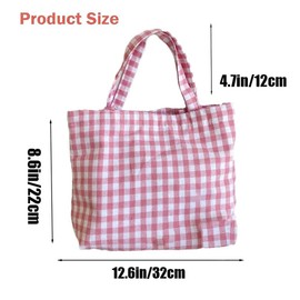 Joyhey 1 Pc Plaid Small Pink Canvas Tote Bag, Grocery Shopping Bag, Beach Bag 8.6" x 12.6" x 3.1"
