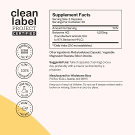 Wholesome Story Berberina 90 Capsulas Veganas 1500mg Serving Sabor Sin Sabor refuerza los perfiles metabólicos la sensibilidad a la insulina la fertilidad y el mantenimiento de un peso saludable
