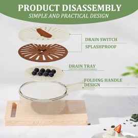 Large MultiPurpose Fruit Strainer Drain Basket with Lid & Collapsible Handle,2 in 1 Draining and Preservation Basket, Fruit Washing Bowl with Strainer for Fridge Freshness and Outdoor Picnics(Brown)