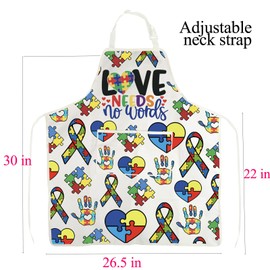 BNQL Love Needs No Words Autism Awareness Apron with Pockets Autism Awareness Gifts Autism Teacher Apron Chef BBQ Grill Apron