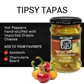 Tipsy Tapas Cheese Stuffed Hot Peppers - Gluten-Free Hot Stuffed Peppers with Cream Cheese for Sandwiches, Appetizers, Hors d’Oeuvres, Charcuterie Boards - Sable & Rosenfeld - 8.8 Oz (Pack 1)
