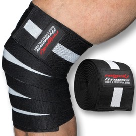 Kniebandagen zum Wickeln Medium [2er Set] (+ Trainingspläne) V2 verbesserte Version, elastische Knee Wraps mit Klettverschluss - für Bodybuilding, Kraftsport, für Frauen & Männer