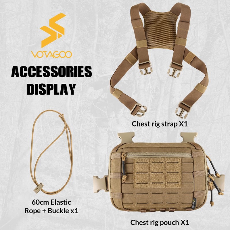 VOTAGOO Tactical Chest Bag, 2L Capacity, Molle Chest Rig, Chest