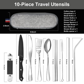 Travel Cutlery Camping Cutlery To Go, Pack of 10 Portable Camping Cutlery, 304 Stainless Steel Cutlery Sets Cutlery with Cutlery Bag, for Travel, Camping, On the Go & Outdoor Activities