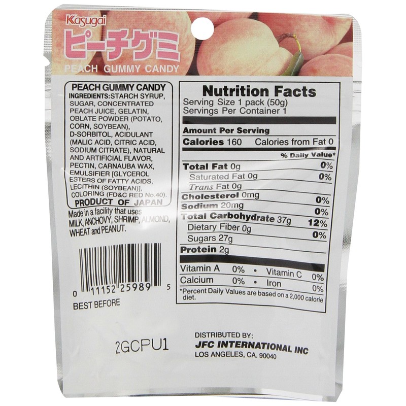 Kasugai Gummy Candy Stand Pack, Peach, 1.76 Ounce (Pack of