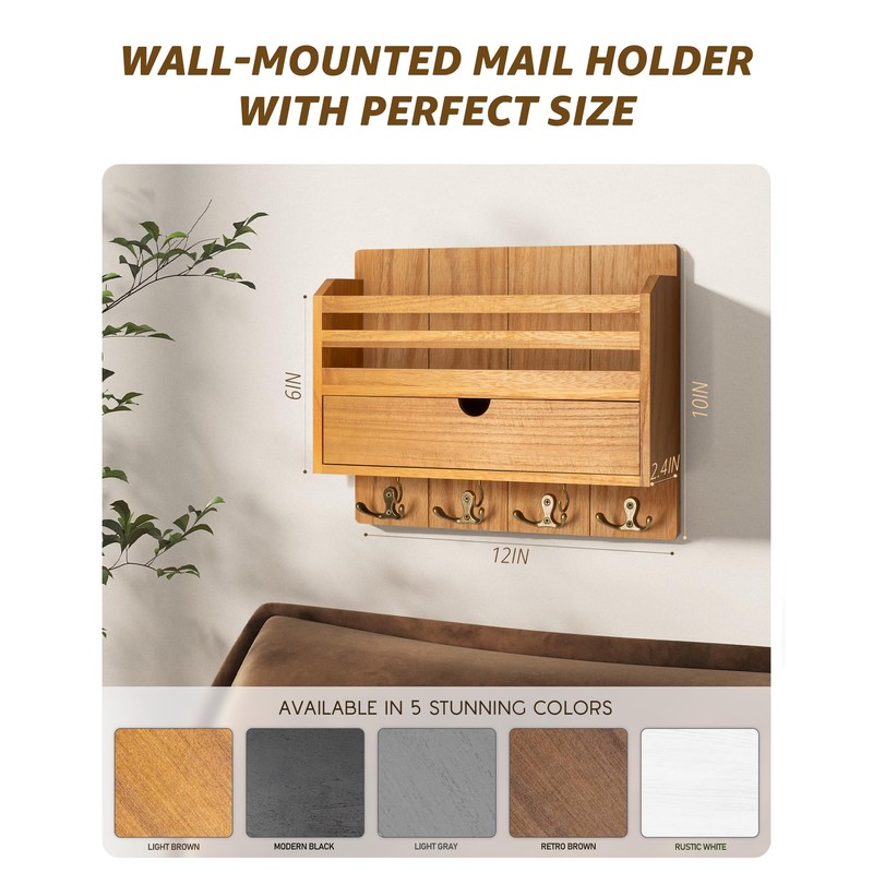 Rebee Vision Modern Farmhouse Mail Organizer with Drawer Organizer -