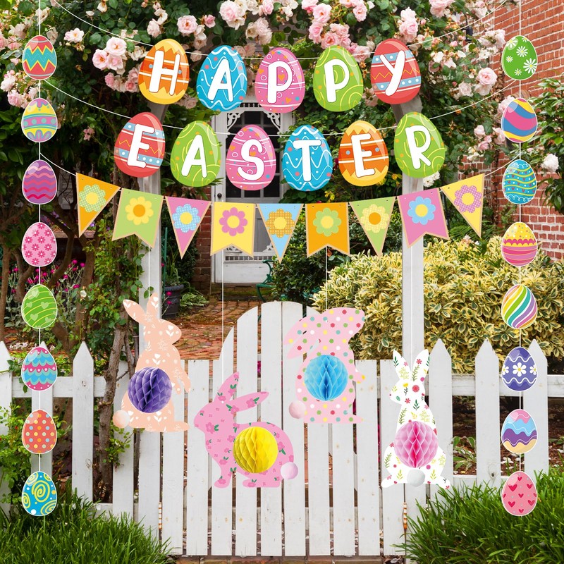 Pre-Strung Easter Decorations Set - Happy Easter Banner Decor with