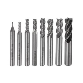 sourcing map Square Nose End Mills Sets 4-Flute 1/4" 1/8" 3/8" 3/16" 1/2" 1/16" 5/32" 5/16" High-Speed Steel CNC Milling Cutter Bits Tool for Aluminum Steel Cutting Metalworking