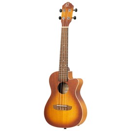 Ortega Guitars, 4-String Earth Series Concert Acoustic/Electric Ukulele, Right, Trasparent Sunburst, (RUDAWN-CE)