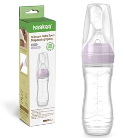 Haakaa Silicone Baby Food Dispensing Spoon Feeder 4oz - Infant Squeeze Cereal Feeder, Feed Bottle for Puree, Solid Baby Food, BPA Free, 4m+ Babies – Lavender