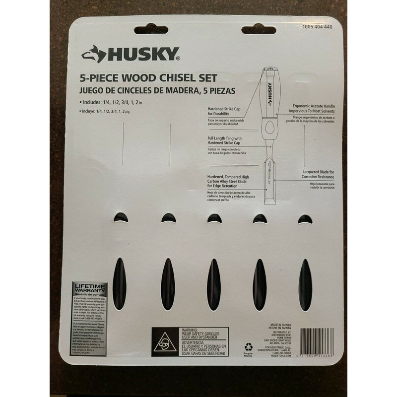 Husky 5 pc Wood Working Chisel Set : 1/4" 1/2"