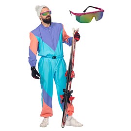 MIMIKRY 80s Retro Ski Suit Men's Costume Including Glasses Jumpsuit Onesie Trash Bad Taste Apres Ski, Size: 58