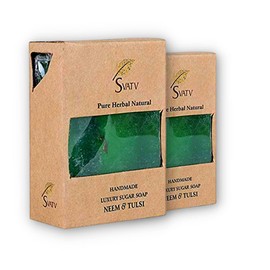 SVATV Handcrafted Soap with Neem & Tulsi | Soothing Herbs | Moisturised Skin - Traditional Ayurvedic Herbal Body Soap Bars for Men & Women, All Skin Types 125 g x 2 Bars