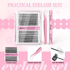 DEFSAP DEFSAP DIY Eyelash Extension Kit, 240pcs lash Extension Kit 9-15mm Mix, 30D 40D Curl Individual Lash Clusters with Bond, and Tweezers