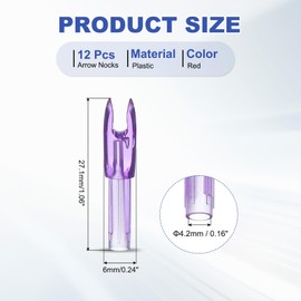 PATIKIL Archery Arrows Nocks 4.2mm, 12 Pack Plastic Insert Arrow Nock Replacement Arrow Tails for Hunting Shooting Compound Recurve Bow, Clear Purple