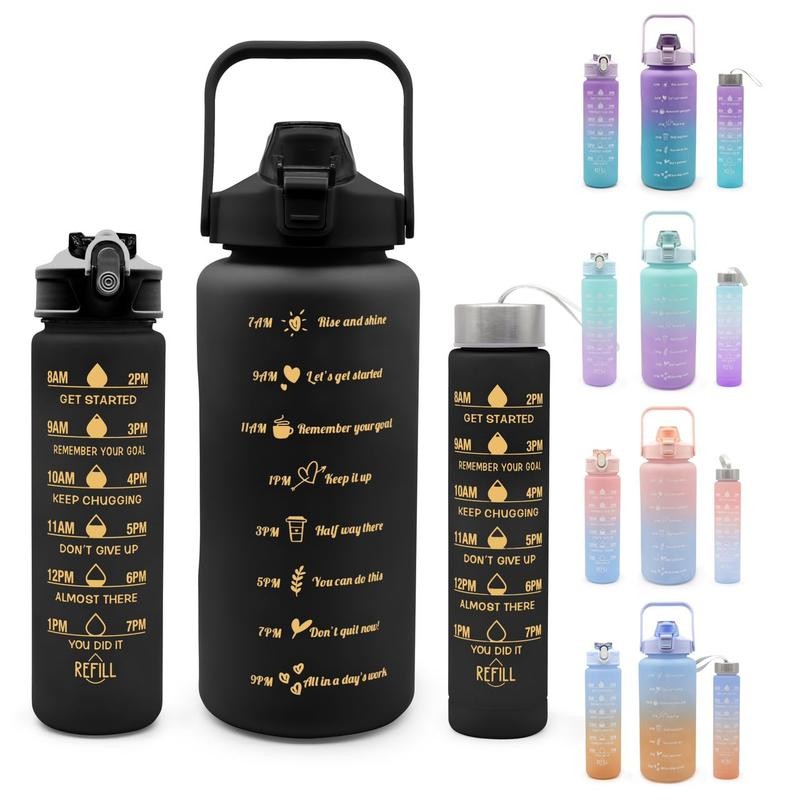 Summer Travel Gradient Water Bottles, 3 Counts/set Portable Tumbler with
