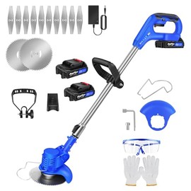 Electric Weed Wacker Cordless, Weed Eater Battery Powered with 2 Types of Blades, Lightweight Grass Trimmer with 1.5Ah Battery & Wheels, Foldable Lawn Edger/Brush Cutter for Lawn Yard Garden