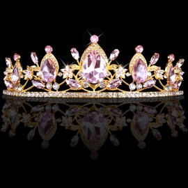 Exacoo Pinnk Tiara for Women Girls Crystal Crown Birthday Wedding Party Favors