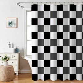 AIBIIN Checkered Shower Curtain 180x180cm/72x72 Inch - Black White Waterproof Bath Curtain, Durable Vintage Checkerboard Design with 12 Hooks, Machine Washable Fabric for All Bathrooms