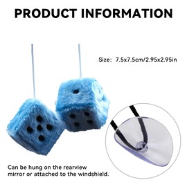 Couslcd Pair Fuzzy Plush Dice for Car Mirror, 2.75'' Retro Square Car Mirror Hanging, Universal Auto Rearview Mirror Ornament, Couple Pendant Charms, Car Accessories for Women (Blue)
